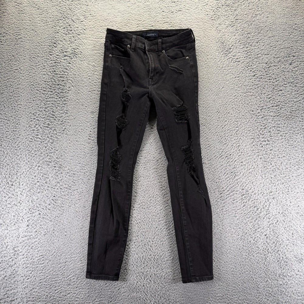 Aeropostale Jeans Women 8 Black Cotton Denim Jegging Distressed Workwear Stretch